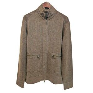 Banana Republic Mens Brown Knit Mock Neck Full Zip Sweater Jacket Pockets M